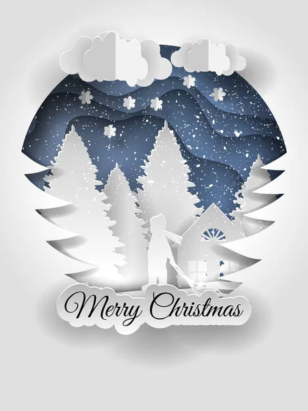 Neşeli Noel vektör tasarımı. Mutlu yeni yıl ve mutlu Noeller, sanat ve el sanatları tarzı kağıt.