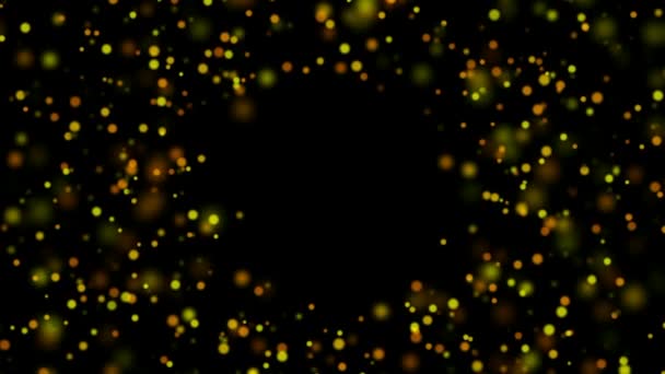 Sfondo astratto con giallo brillante bokeh brilla. Animazioni fluide in loop. Con un posto centrale per il vostro logo\text. Ciclo continuo di particelle d'oro astratta del bokeh — Video Stock