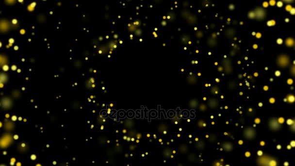 Sfondo astratto con giallo brillante bokeh brilla. Animazioni fluide in loop. Con un posto centrale per il vostro logo\text. Ciclo continuo di particelle d'oro astratta del bokeh — Video Stock