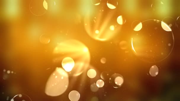 Las bolas transparentes de vidrio de lujo dorado brillan, se mueven y desaparecen sobre el fondo del movimiento abstracto de pequeños puntos. Fondo de bucle HD para presentaciones, videos, publicidad — Vídeo de stock