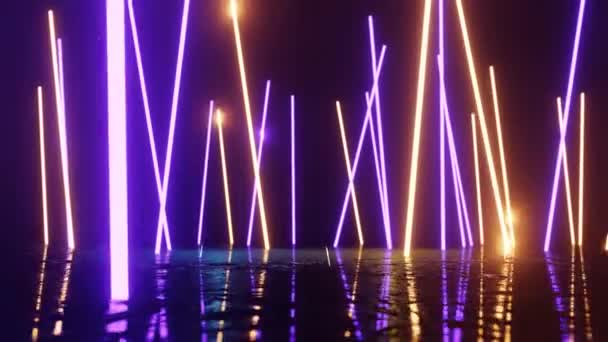 Les Lignes Lumineuses Verticales Déplacent Dans Espace Fond Fluorescent Abstrait — Video