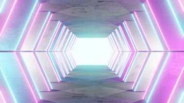 High Tech Tünel Loop Arka Plan 4k. Fütüristik beyaz bir bilim kurgu tünelinin içinde uçuyor. Bilim koridoru. Soyut modern teknoloji arka plan. Sorunsuz döngü 3d render animasyon