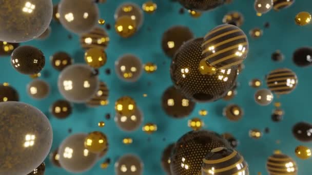 Чорна Золота Сфери Відбиттям Падають Абстрактний Реалістичний Фон Кульками Сучасний — стокове відео