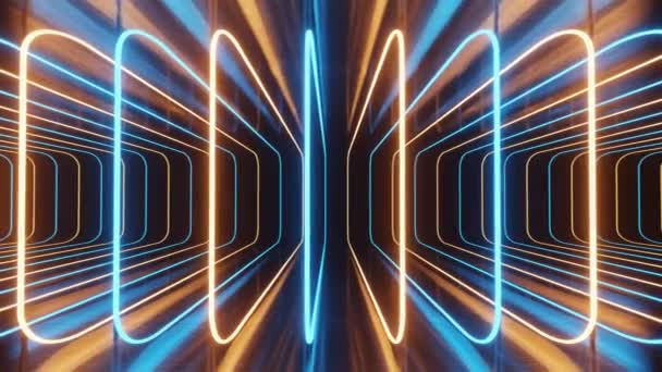 Blauw Oranje Neon Licht Holografische Technologie Maken Abstracte Achtergrond Afgeronde — Stockvideo