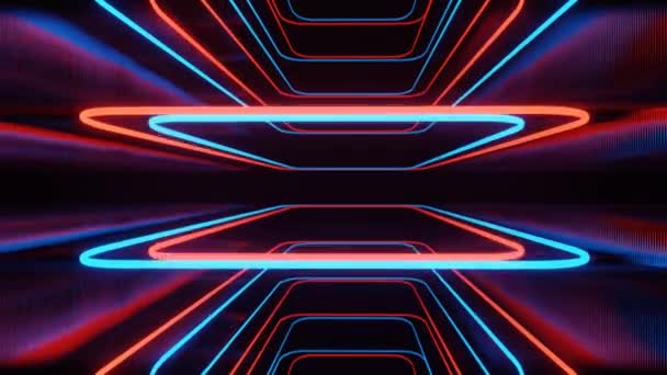 Blauw Rood Neon Licht Holografische Technologie Maken Abstracte Achtergrond Afgeronde — Stockvideo