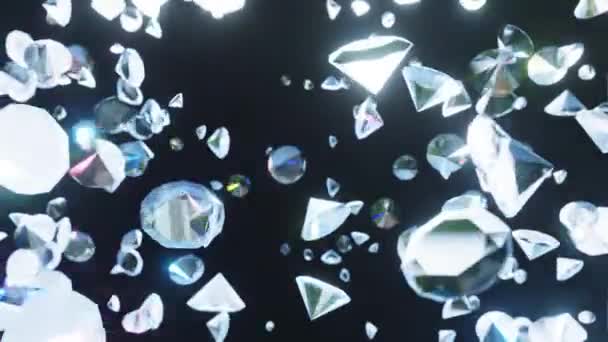 Diamanty Padají Černé Pozadí Animace Smyčky — Stock video