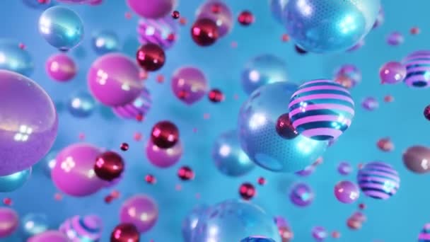 Синьо Фіолетові Сфери Відбиттям Падають Абстрактний Реалістичний Фон Кульками Сучасний — стокове відео
