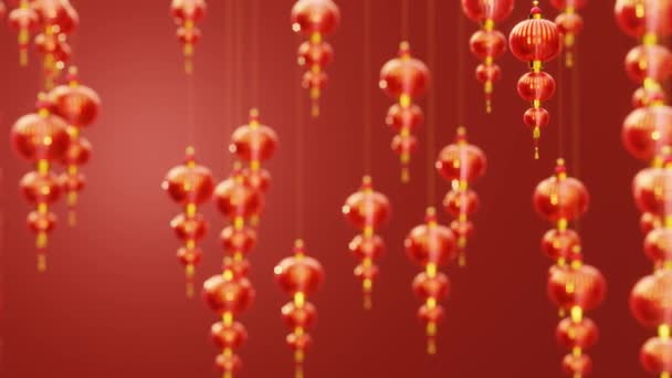 Китайский Новый Год Красная Бумага Латерн Украшение Движется Красном Фоне — стоковое видео