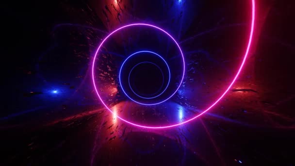 Neon Spiral Κίνηση Στο Διάστημα Αφηρημένο Φθορίζον Φόντο Υπερδιάστημα Φόντο — Αρχείο Βίντεο