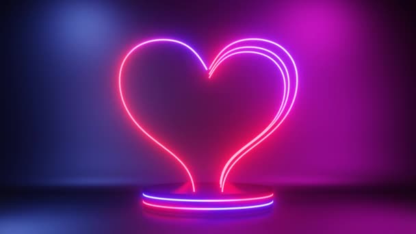Neon Hearts Blink Podium Abstract Neon Love Background Loop Animation — ストック動画