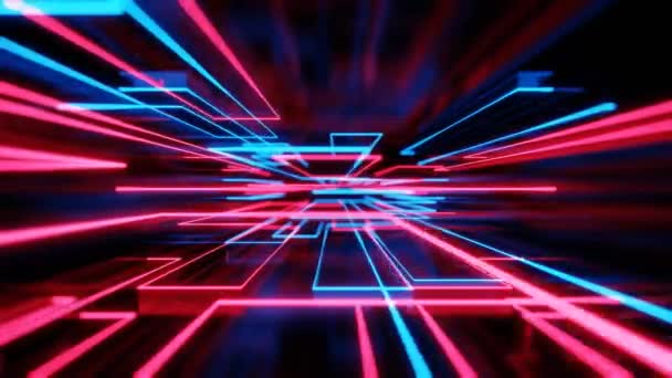 Синьо Червона Неонова Світло Голографічна Технологія Візуалізація Абстрактного Фону Послідовність — стокове відео
