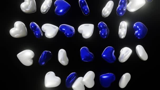 Animation de tomber et de remplir l'écran de coeurs bleus et blancs. Amour, mariage, fond de Saint-Valentin. Transition . 