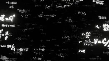 Matematik ve fizik formülleriyle soyut dijital alan. 4k döngü canlandırması.