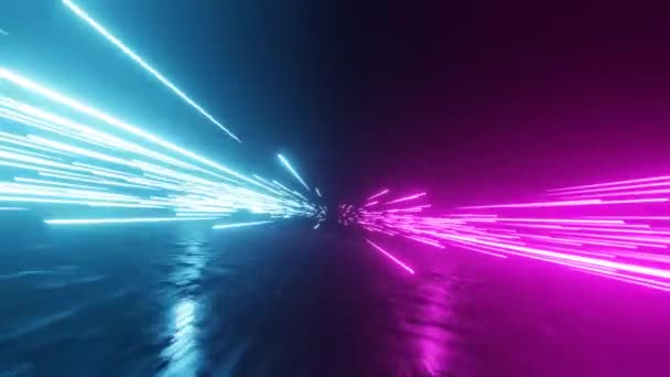 Horizontale Leuchtlinien Bewegen Sich Sternenraum Abstrakter Fluoreszierender Hintergrund Hyperraum Neon — Stockvideo