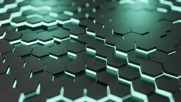 Abstract Futuristic Black Surface Honeycom Hexagon Pattern Aqua Menthe Light — Stockvideo