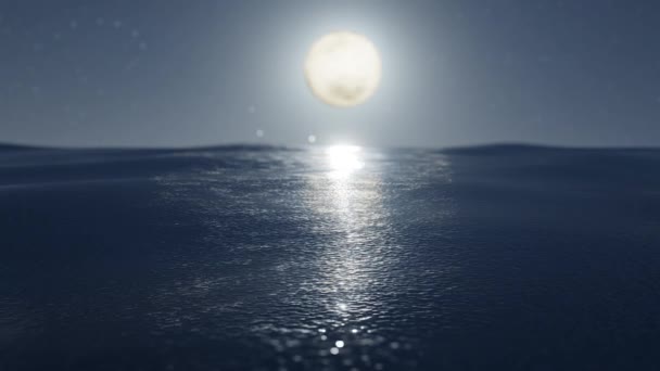 夕方の海の波 ボケで水の中に月の多すぎる光沢のある反射 4Kループアニメーション — ストック動画
