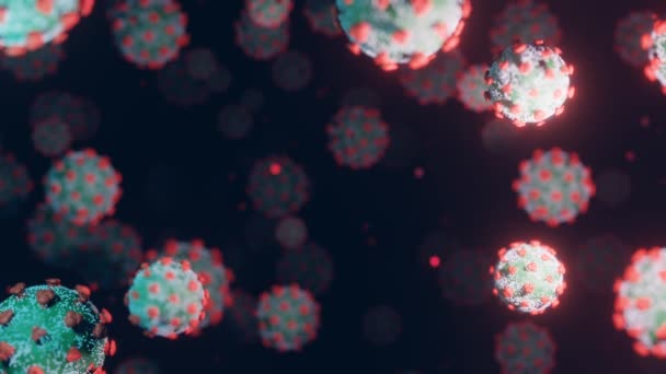 Virus Células Virales Bajo Microscopio Flotando Líquido Con Fondo Azul — Vídeo de stock