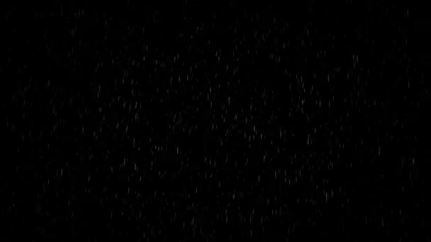 Lluvia llovizna cae animación de metraje sobre fondo negro para composición digital. Animación de bucle 4K — Vídeos de Stock