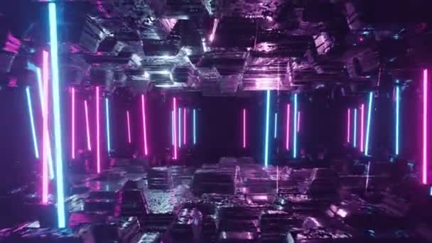 Chaotische Lichtlijnen Bewegen Ruimte Abstract Fluorescerende Achtergrond Hyperruimte Sci Neon — Stockvideo