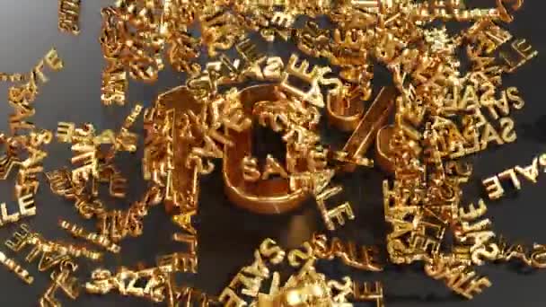 Gold Lettering Sale Falls Bounces Lettering Ten Percent Realistic Animation — Stock Video