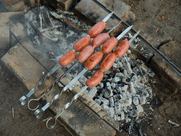 Fire Woods Fried Sausages — Stock Photo, Image