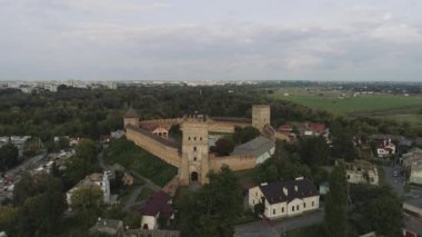 Aerial view on the Lutsk castle. Prince Lubart stone castle, landmark of Lutsk city, Ukraine