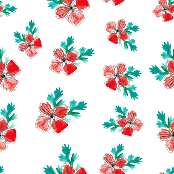 Red Flowers Painted In Watercolor. — Stock Photo, Image
