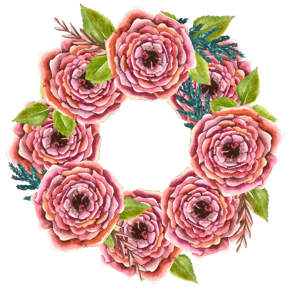 Кругла квіткова рамка з трояндами — стокове фото