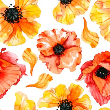 Sarı ve kırmızı haşhaş ile desen