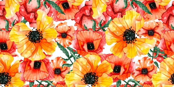 Akvarell virágok és zöld levelek — Stock Fotó