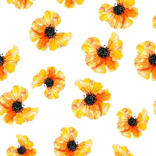 Pattern with watercolor yellow poppies — Stock Photo, Image