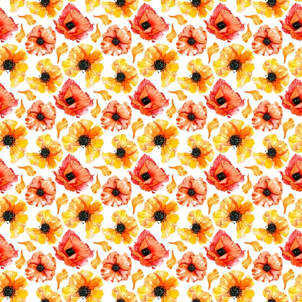 pattern with yellow and red poppies