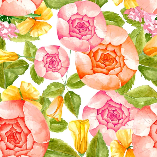 Wzór Kolor Kwiaty Liście Zielone Akwarela Ilustracja — Zdjęcie stockowe