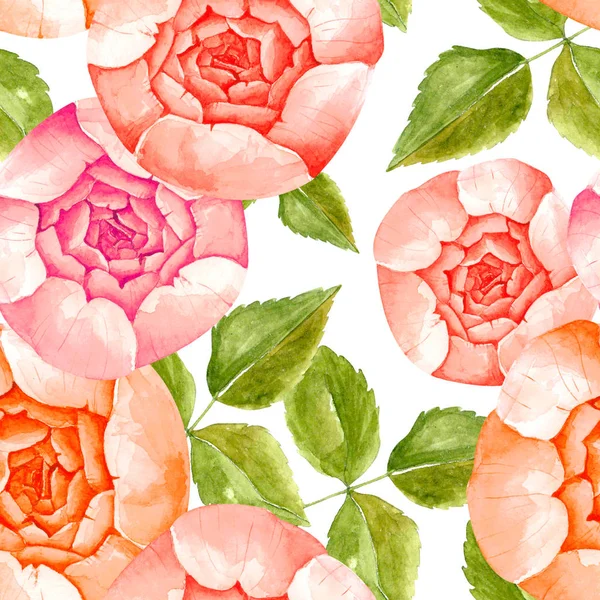 Naadloze Bloemmotief Kleur Bloemen Groene Bladeren Aquarel Illustratie — Stockfoto