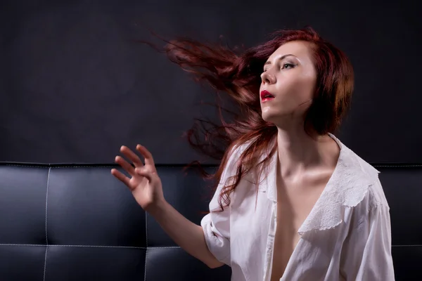 Side view portrait of a red hair model — Stock Photo, Image