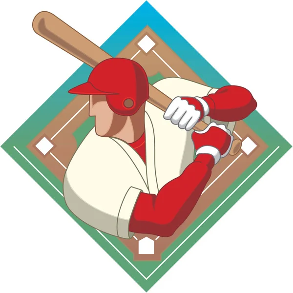 Baseballschläger männlich mit Baseball-Diamant — Stockvektor
