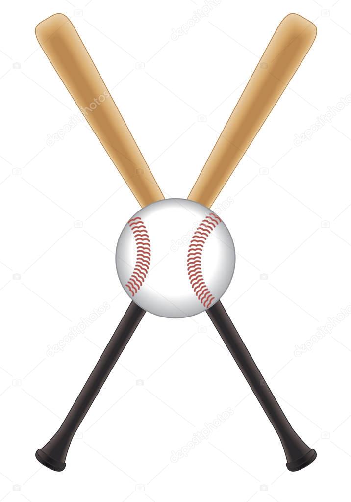 Baseball Bats Crossed With Baseball In Centre Stock Vector