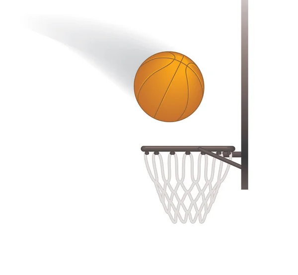 Basketbal v pohybu do basketbalový koš v boční profil — Stockový vektor