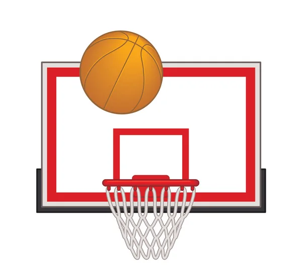 Basketball into hoop with a rectangular backboard — Stock Vector