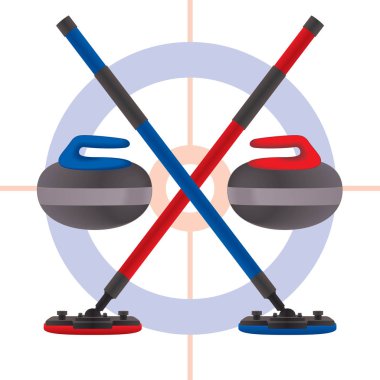 kayalar kıvrık ve Süpürgeler curling buz üzerinde çarpı işareti