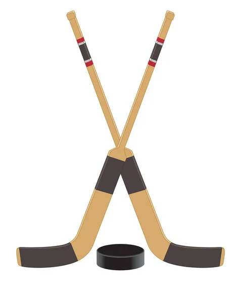 Goalie hockey sticks with puck — Stock Vector