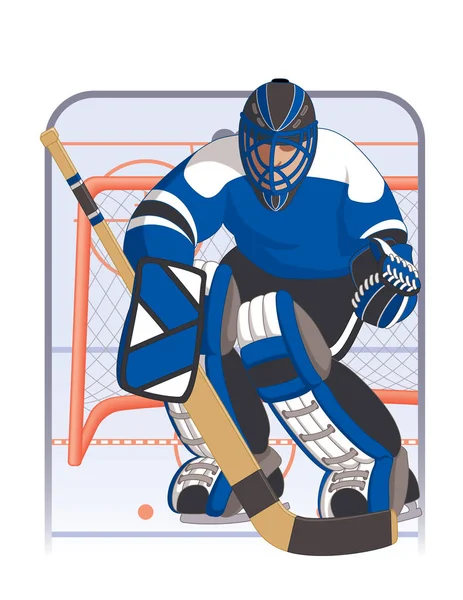 Hockey goalie in blue uniform — Stock Vector