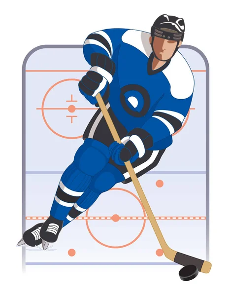 Joueur de hockey en uniforme bleu — Image vectorielle