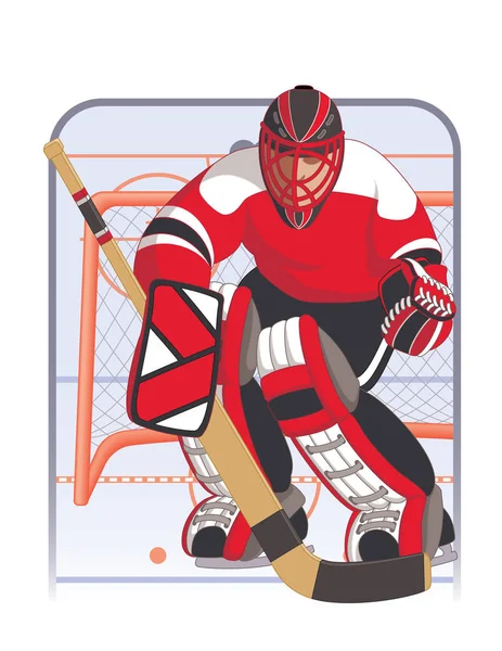 Hockey goalie in red uniform — Stock Vector