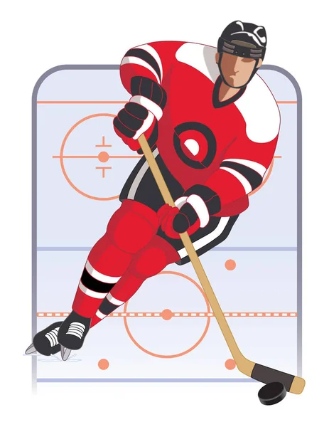 Hockey player in red uniform — Stock Vector