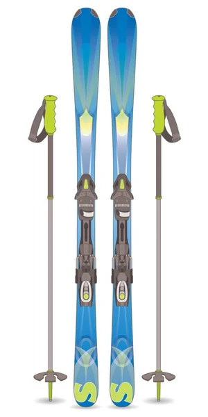 Paar Ski und Skistöcke auf weißem Hintergrund — Stockvektor