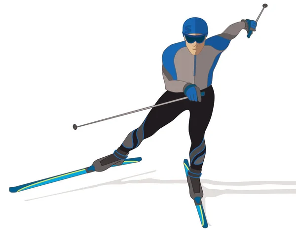 Skate Skier Male White Background — Stock Vector