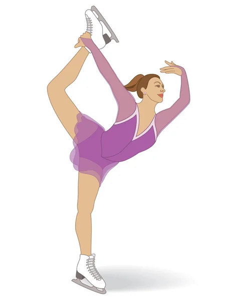 Patinaje artístico, patinadora femenina, en pose aislada sobre fondo blanco — Vector de stock