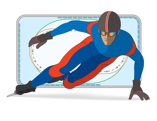 Шорт-трек конькобежный, мужчина с диаграммой шорт-трека на заднем плане — стоковый вектор