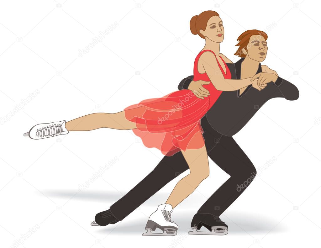 figure skating, female and male skaters, in pose isolated on a white background